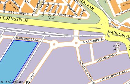 rechts op de kaart het Marconiplein, vanaf daar loop je zo de Marconistraat in