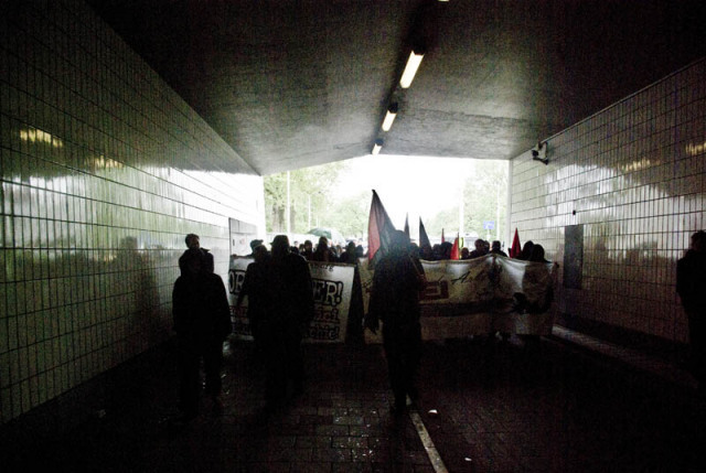 The march enters the tunnel