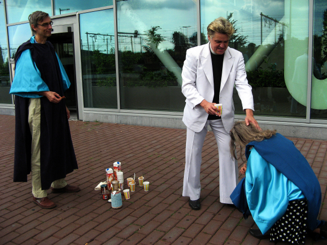 Holy Tomato juice ceremony in front of the global head office of Ahold
