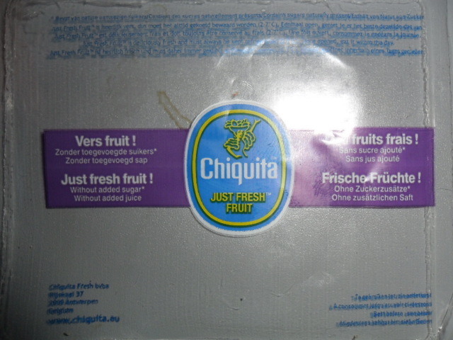 Chiquita fruitsalade etiket uit deze doos