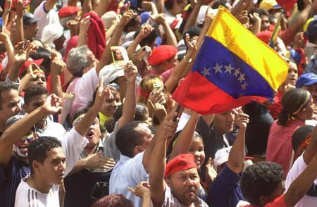 24 August 2002: Supporters of Venezuelan President Hugo Chavez.