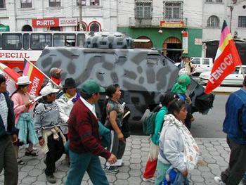 Repressie aankomst FENOCIN in Quito