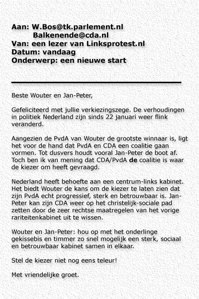 e-mail aan PvdA en CDA