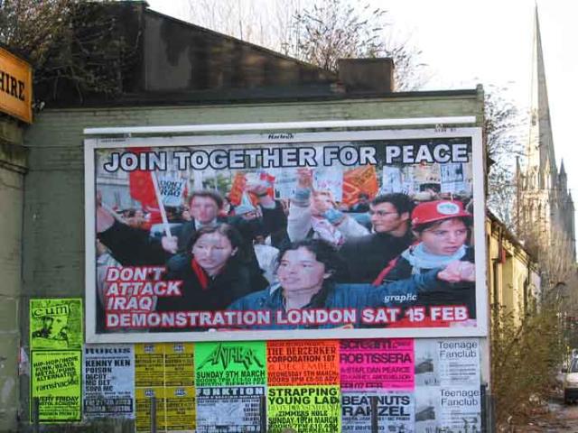 Posters advertising the Feb 15th demo in London, spotted at Temple Meads Bristol
