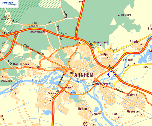 Kaart van Arnhem met de locatie gemarkeert