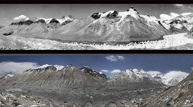 Mount Everest en de Rongbuk Gletsjer 1968 en 2007