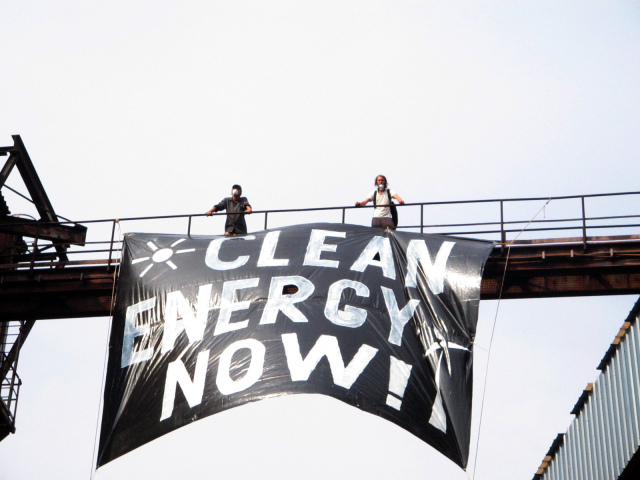 Banner and activists