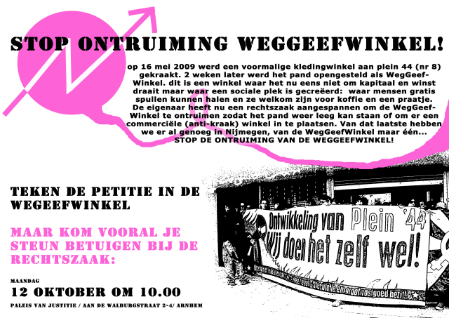 Poster 'Stop ontruiming WegGeefWinkel'
