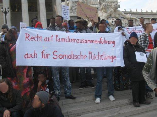 Protesters in front on Austrian Parliament in Vienna - demand family reunion Protesters in front on Austrian Parliament in Vienna - demand family reunion