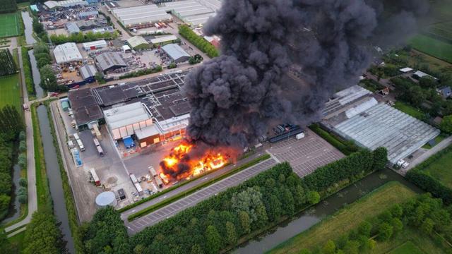 Burning trucks from above